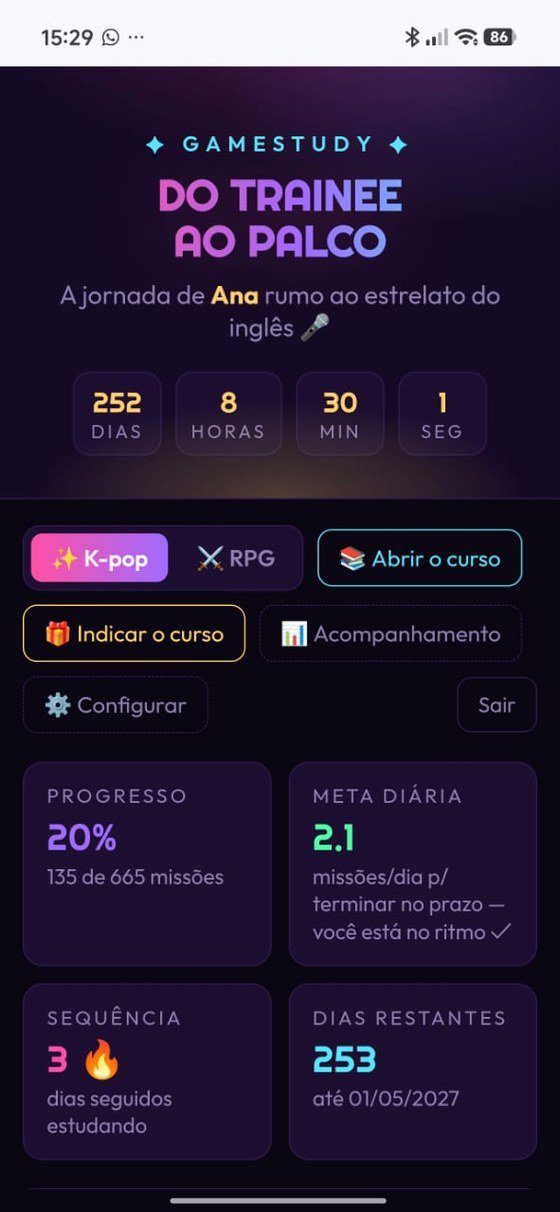 GameStudy aberto no navegador do celular